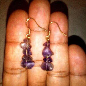 Silver Amethyst Chip Earrings w/ Crystal Case: Authentic. Purple.  Sturdy.  New